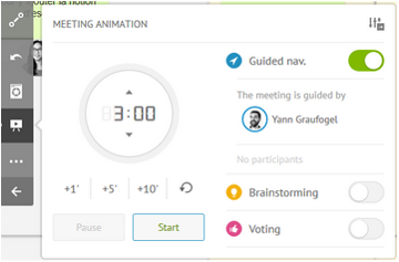 Digitized Agile Team Daily Meeting with timer and guided navigation, brainstorming and voting options