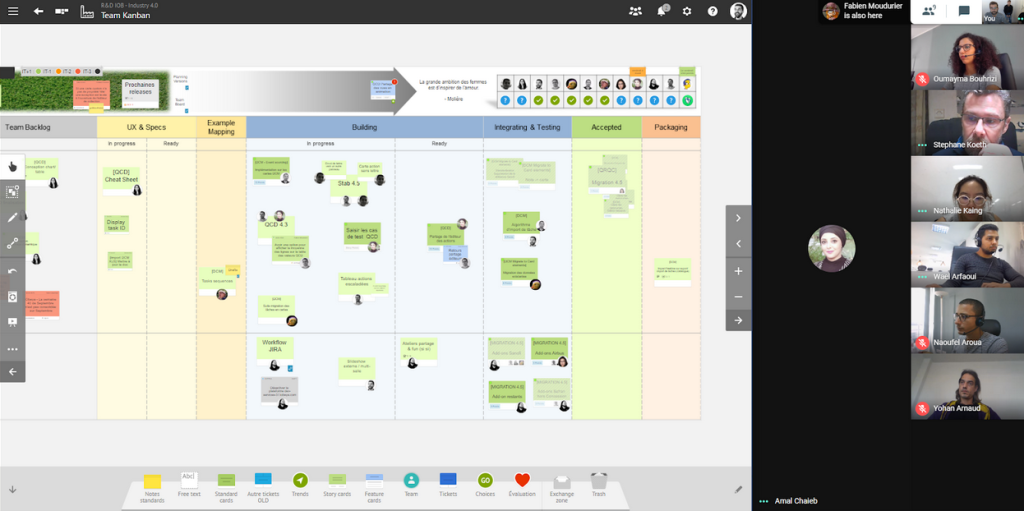 Virtual Agile Team Daily Meeting on a Video Call and iObeya