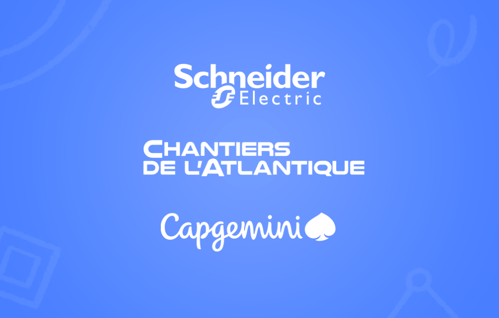 Illustration avec les logos des derniers clients iObeya : Schneider Electric, Chantiers de l'Atlantique, Capgemini
