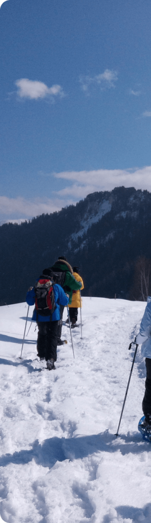 Foto des iObeya-Teams beim Wandern in den verschneiten Bergen