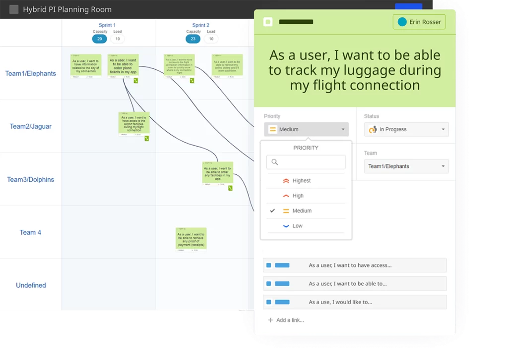 Screenshot, der iObeyas bidirektionale ALM-Integration mit Jira & Microsoft Azure DevOps zeigt.