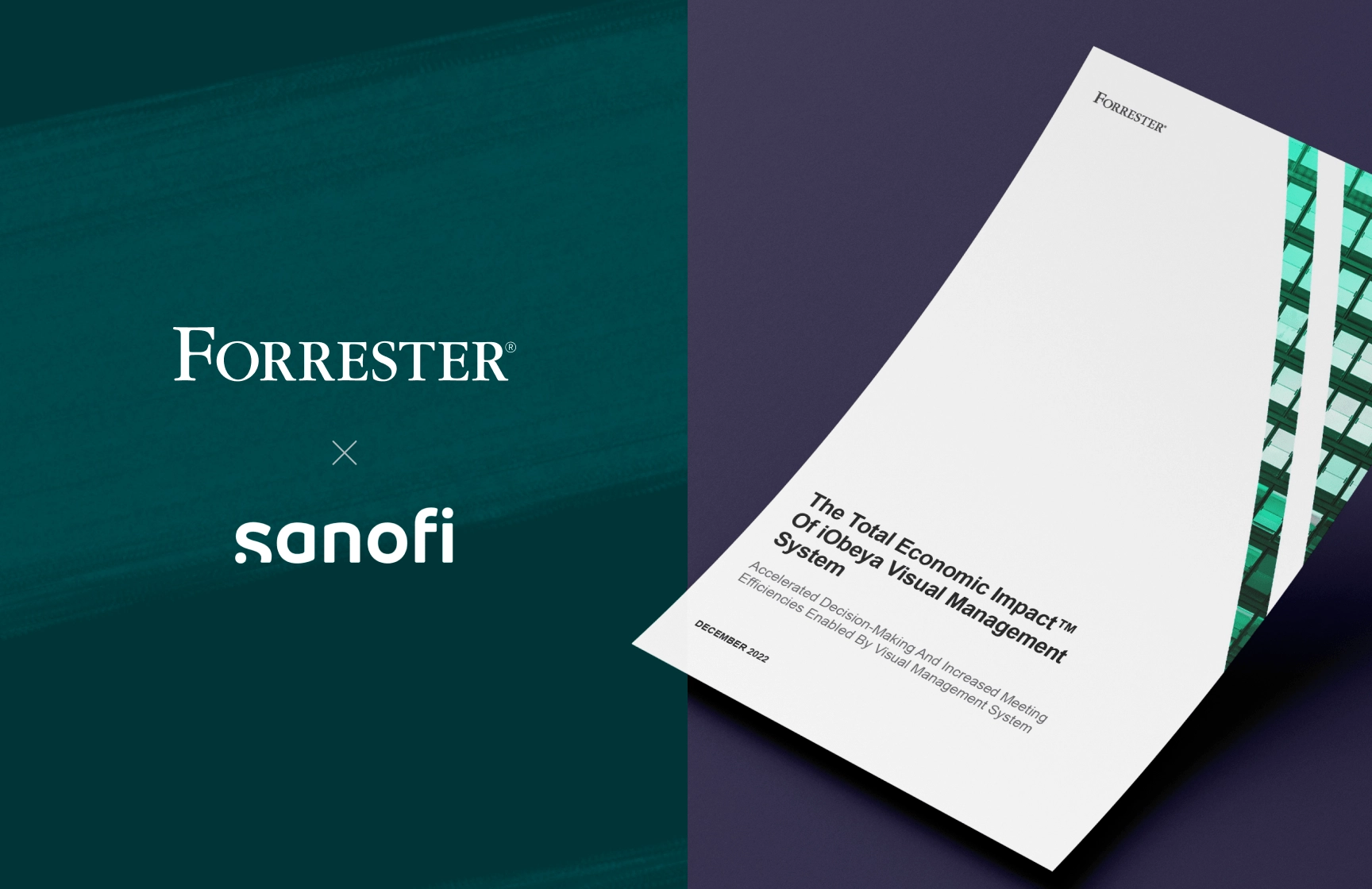 La couverture de l'étude Forrester à télécharger portant sur l'impact économique total qui explique comment Sanofi a déployé le système de management visuel d'iObeya.