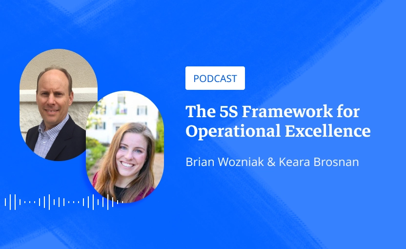 Headshot of Brian and Keara with Podcast title The 5S Framework for Operational Excellence with Podcast soundwave
