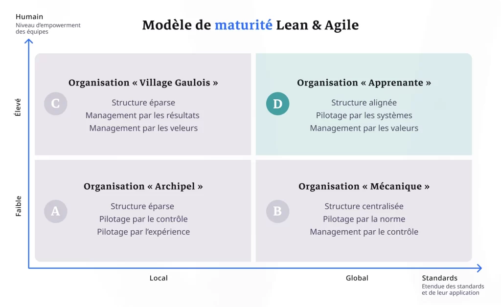 Zoom sur le cadran Apprenante : structure alignée, pilotage par les systèmes et culture managériale basée sur les valeurs et l’apprentissage